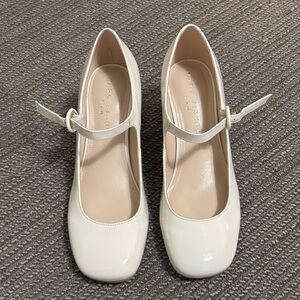 Marc Fisher Nessily Block Heel Cream Patent Mary Jane Pumps